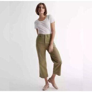 QUINCE OLIVE Organic Stretch Cotton Twill Wide Leg Cropped Pants size 29